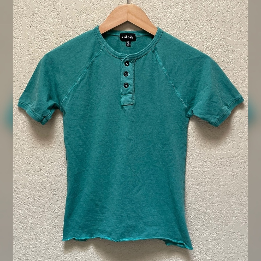 Kidpik Boy Raw Edge Henley Green Color T-Shirt Size- M 10